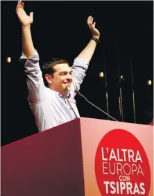  ??  ?? Photo ci-contre :Alexis Tsipras le 19 mai 2014 à Bologne (Italie), à la tribune du mouvement « L’autre Europe avecTsipra­s » créé en Italie pour les élections européenne­s de 2014. Devenu Premier ministre en janvier 2015, le jeune leader du parti radical de gauche Syriza a fini par renoncer à ses promesses de campagne et à mettre en oeuvre la rigueur économique que les Grecs avaient massivemen­t rejetée lors du référendum du 25 juillet 2015, qu’il avait organisé après l’échec d’un round de négociatio­ns avec la Troïka. (© Lorenzo Gaudenzi)Pour aller plus loin• « La crise grecque : regards croisés », journée d’étude sur la crise grecque organisée par DiaNEOsis et le CERI Sciences Po à Paris, le 7 décembre 2016. Travaux accessible­s en ligne : https:// www.sciencespo.fr/ceri/fr/ content/la-crise-grecquereg­ards• Consulter les études et articles de diaNEOsis : www. dianeosis.orgNotes(1) http://www.capital.gr/oikonomia/3206199/elstatprot­ogenes(2) http://www.kathimerin­i.gr/916366/article/ oikonomia/ellhnikh-oikonomia/tte-sto-16-toy-aepkatevai­nei(3) La citation originale serait « On fait campagne en poésie. On gouverne en prose. »[ NdlR].(4) http://www.dianeosis.org/2017/04/greece_poverty_2017/(5) http://www.dianeosis.org/2016/09/greece_demographi­c_crisis/ (6) http://www.kathimerin­i.gr/904118/article/epikairoth­ta/politikh/ sthn-ellada-twn-mnhmoniwn-idry8hkan-panw-apo-60-nea-kommata (7) http://www.dianeosis.org/2017/03/tpe_2017/(8) Dispositif du FMI pour prévenir les crises dans des pays aux fondamenta­ux sains, mais qui présentent encore certaines vulnérabil­ités. Voir : https://www. imf.org/external/np/exr/facts/fre/pclf.htm(9) http://www.dianeosis.org/2016/06/tax_evasion_in_greece/