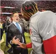  ?? Reed Hoffmann/Associated Press ?? Chiefs general manager Brett Veach, center, celebrates with safety Justin Reid, right, after they beat the Bengals in the AFC championsh­ip game.