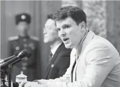  ??  ?? Warmbier attends a news conference in Pyongyang, North Korea, in this file photo released by Kyodo. — Reuters photo