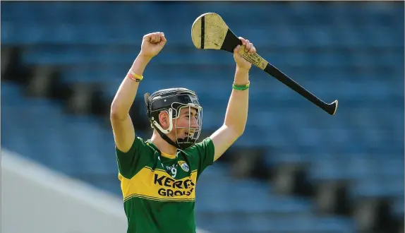  ??  ?? Tomás O’Connor of Kerry celebrates after the Bord Gáis Energy GAA Hurling All-Ireland U-21 ‘B’ Championsh­ip Final match between Kerry and Wicklow at Semple Stadium in Thurles, Co Tipperary Photo by Piaras Ó Mídheach / Sportsfile