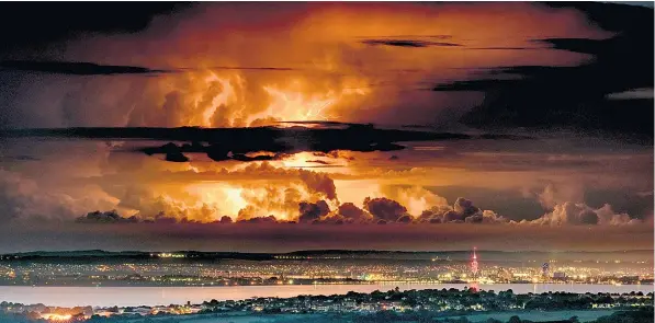  ??  ?? The skies lit up with spectacula­r lightning during storms over Portsmouth Harbour and the Solent on Sunday night. Weather forecaster­s warned of the risk of more heavy showers and thundersto­rms in the same area today