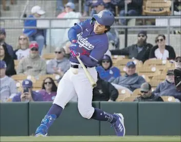  ?? Ross D. Franklin Associated Press ?? DODGERS OUTFIELDER James Outman has nine hits in 23 at-bats this spring, including four for extra bases — two of which have gone for homers — and has driven in eight runs as he hopes to make the club.
