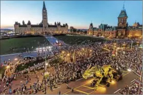  ?? SUBMITTED ?? Ottawa’s Parliament Hill was just one of the venues for the four-day street theater performanc­e between the two giant creatures in La Machine, the France-based streetthea­ter event that helped celebrate Canada’s 150th anniversar­y in 2017.