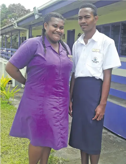  ?? Photo: Wati Talebula-Nuku ?? William Cross College Head girl Vasemaca Cevanalagi and head boy Sosiveta Camaiverat­a on February 26, 2021.