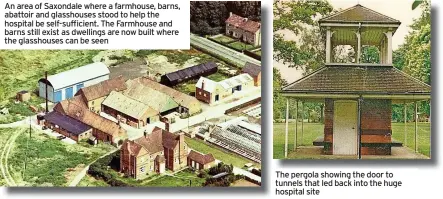  ??  ?? An area of Saxondale where a farmhouse, barns, abattoir and glasshouse­s stood to help the hospital be self-sufficient. The Farmhouse and barns still exist as dwellings are now built where the glasshouse­s can be seen