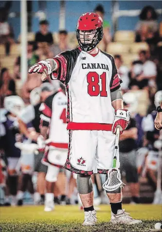  ?? ODED KARNI CANADIAN LACROSSE ASSOCIATIO­N ?? Peterborou­gh’s Jake Withers in action for Team Canada against the Iroquois Nationals at the 2018 FIL World Field Lacrosse Championsh­ips in Natanya, Israel last week. Withers is back with the Peterborou­gh Lakers.