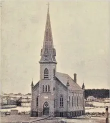  ?? COURTESY OF RAY RUDDY ?? The Allen/John /Willow neighbourh­ood was still awaiting developmen­t in the mid-1890s as Wendell Sherk’s camera focused on the recently opened St. Louis Roman Catholic Church. Mount Hope Cemetery’s trees are in the background.