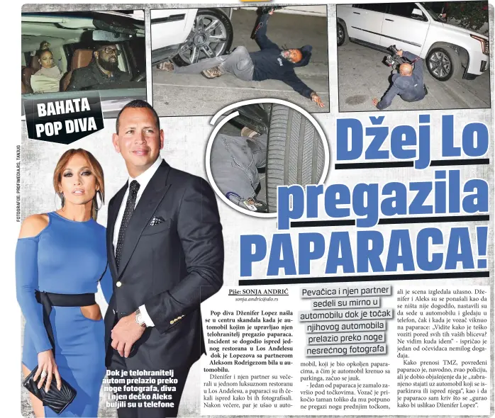  ??  ?? Dok je telohranit­elj autom prelazio preko noge fotografa, diva i njen dečko Aleks buljili su u telefone