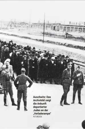  ??  ?? Auschwitz: Das Archivbild zeigt die Ankunft deportiert­er Juden an der „Verladeram­pe“