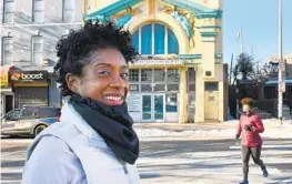  ?? AMY DAVIS/BALTIMORE SUN ?? Alison Staples, co-leader of RIOT Squad (Running Is Our Therapy) is shown near the Arch Social Club, which is seeking to install a new marquee to reflect its importance as one of the city’s Black historical landmarks.