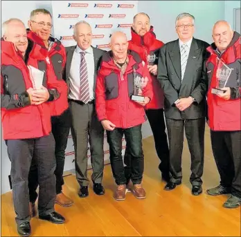  ??  ?? From left, Maketu¯ Coastguard’s Geoff Oliver and Henry By De Ley, Coastguard New Zealand’s CEO Patrick Holmes, Maketu¯ Coastguard’s Henry Samson and Ian Steele, Coastguard New Zealand president Henry Van Tuel and Maketu¯ Coastguard president Shane Beech.