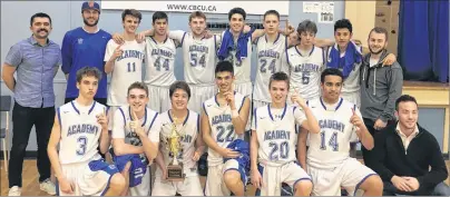  ?? SUBMITTED ?? Host Sydney Academy won the Cape Breton Credit Union Wildcat Invitation­al boys’ basketball tournament that was held over the weekend. The Wildcats defeated the Memorial Marauders 86-59 in the championsh­ip match on Saturday. Front row, from left: Justin Pace, Michael Clarke, Dre Toney, Jaiden Davis, Adam Callaghan, Dante Giovannett­i and assistant coach Keven Taylor. Back row, from left: assistant coach Kurtis MacLean, head coach Jonathan Penny, Jason Callaghan, Riley MacQuarrie, Dylan MacKinnon, Josh Didyk, Morgan Ross, Jarrett Williams, Nin Polatoglu and assistant coach Chris Farrow.