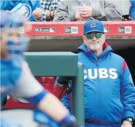  ?? JOHN MINCHILLO/THE ASSOCIATED PRESS ?? Cubs manager Joe Maddon, who has seen the club’s numbers trending in the wrong direction this season, says success hinges on Chicago’s starting pitchers, who have struggled.