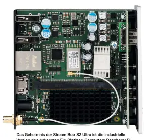  ??  ?? Das Geheimnis der Stream Box S2 Ultra ist die industriel­le Version des bekannten Ein- Platinen- Computers Raspberry Pi. Und natürlich eine ganze Menge spezielle Software...