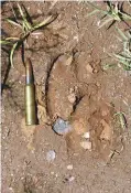  ??  ?? The spoor of an old kudu bull. Notice the bigger front foot print. See also how rounded the spoor is – an indication of an old bull.