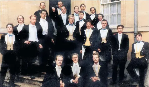  ??  ?? Former Conservati­ve chancellor George Osborne, far left, was once a member of the exclusive Bullingdon Club. The secretive society now struggles to recruit new members