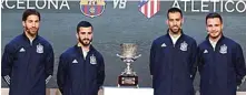  ?? EPA ?? PILIH JEDDAH: Dari kiri, Sergio Ramos, Jose Luis Gaya, Sergio Busquets, dan Saul Niguez saat drawing semifinal Piala Super Spanyol.