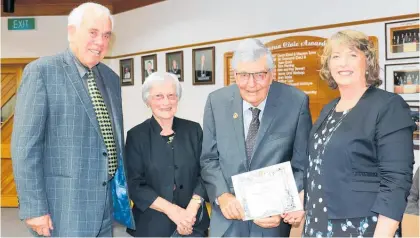  ?? Photo / Christine McKay ?? Tom Castles, chairman of the Dannevirke sub-branch of JPs (left), with Janet Trotter and her husband Bob, who has now retired from active JP service and Tararua District mayor Tracey Collis, at a function in the district council chambers on Tuesday...