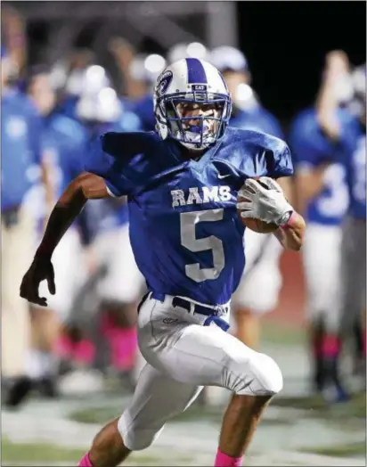  ?? JOHN BLAINE/FOR THE TRENTONIAN ?? Hightstown’s Michael Quigg (5) had 10 touchdowns last season.