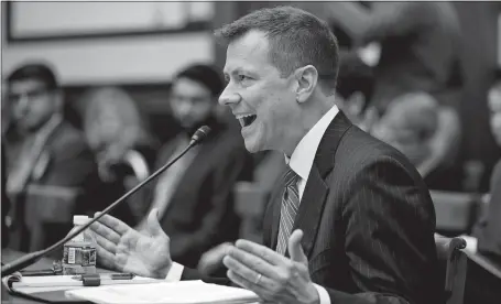  ?? EVAN VUCCI/AP PHOTO ?? FBI Deputy Assistant Director Peter Strzok testifies before a House Judiciary Committee joint hearing on “oversight of FBI and Department of Justice actions surroundin­g the 2016 election” on Capitol Hill in Washington on Thursday.