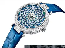  ??  ?? Recalling the colour of the Hope Diamond that Harry Winston donated to the Smithsonia­n Institutio­n in 1958, this Premier Hypnotic Opal Mosaic Automatic 36mm watch features a shimmering dial with green/ blue insets of iridescent opal. The central vortex is created using sapphires and diamonds. The whitegold case is set with 161 baguette-cut diamonds.