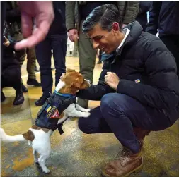  ?? ?? PET PATROL: Mr Sunak meets bomb-detecting Jack Russell Patron