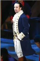  ?? EVAN AGOSTINI — INVISION VIA AP ?? In this June 12, 2016 file photo, Lin-Manuel Miranda and the cast of “Hamilton” perform at the Tony Awards in New York. Next year, you’ll be able to see the original Broadway cast of “Hamilton” perform the musical smash from the comfort of a movie theater. The Walt Disney Company said Monday, Feb. 3, 2020, it will distribute a live capture of LinManuel Miranda’s show in the United States and Canada on Oct. 15, 2021.