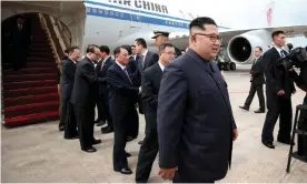  ?? Photograph: Social Media/Reuters ?? The North Korean leader, Kim Jong-un, arrives in Singapore on Sunday.