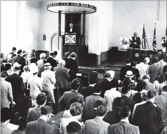  ??  ?? Rev John Russell at the pulpit for 350th anniversar­y of the Pilgrim Fathers in 1970.