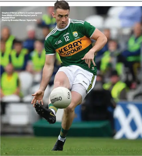  ??  ?? Stephen O’Brien of Kerry in action against Sean White of Cork during last year’s Munster Final
Photo by Brendan Moran / Sportsfile