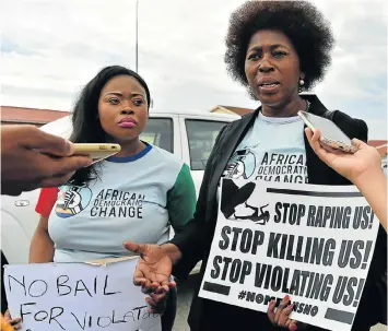  ?? Picture: EUGENE COETZEE ?? IN SUPPORT: Former ANC MP Makhozi Khoza demonstrat­ed with others outside court yesterday in support of the woman who has accused a Blue Bulls rugby player of rape. Khoza said her party, African Democratic Change, had positioned itself as an...