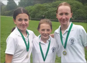  ??  ?? DCW athletes at the County Wicklow Cross Country Relays: Gold medallists Ciara Mas, Hannah Lawless and Kirsty Lauder.