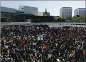  ?? ANDA CHU STAFF PHOTOGRAPH­ER ?? Protesters rally outside City Hall in San Jose on Friday. Some health experts are worried about an increase in coronaviru­s cases.