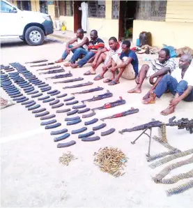  ??  ?? Some arrested robbery suspects terrorisin­g South-West part of the country