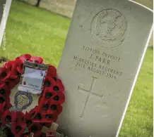  ??  ?? Private John Parr grave at St Symphorien Cemetery