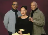  ?? CHRIS PIZZELLO/AP ?? Eddie Murphy, from left, Tracee Ellis Ross and Reginald Hudlin of “Candy Cane Lane” are seen Nov. 29.