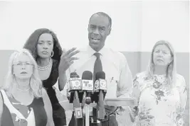  ?? MIKE STOCKER/STAFF FILE ?? Broward County school board members Abby Freedman, Rosalind Osgood and Heather Brinkworth join Runcie to talk about school security after the Parkland massacre.