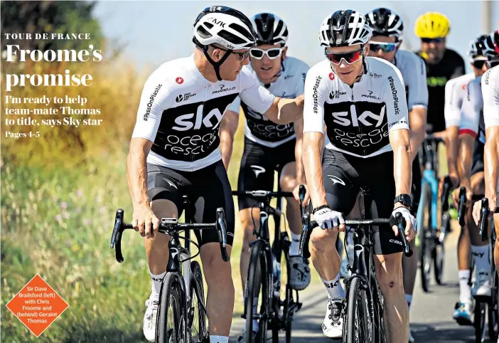  ??  ?? Sir Dave Brailsford (left) with Chris Froome and (behind) Geraint Thomas