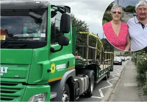  ??  ?? A lorry passing through Rush Hill and Whiteway Road; above inset, Laura and Alan Weston; below inset, Julian Bowles