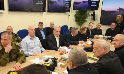  ?? ?? Benjamin Netanyahu at a wartime cabinet meeting in Tel Aviv, Israel, on 14 April 2024. Photograph: Xinhua/REX/Shuttersto­ck