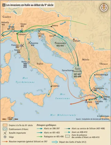  ??  ?? 6
Les invasions en Italie au début du Ve siècle