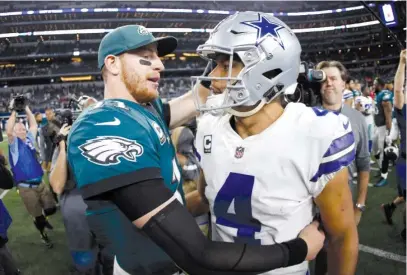  ?? RON JENKINS/AP ?? Dak Prescott’s Cowboys came out on top of Carson Wentz’s Eagles in the teams’ first meeting.