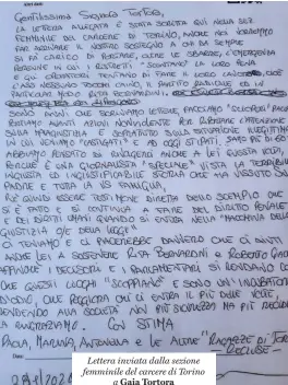 ?? ?? Lettera inviata dalla sezione femminile del carcere di Torino a Gaia Tortora