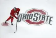  ?? ANTHONY SOUFFLE — STAR TRIBUNE VIA AP ?? Ohio State forward Ronnie Hein skates with the puck during practice, Wednesday in St. Paul. Minn. Ohio State faces Minnesota Duluth on Thursday in the national semifinals of the Frozen Four tournament.