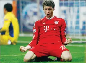  ?? Thomas Mueller celebrates after scoring for Bayern Munich in the Bundesliga ??