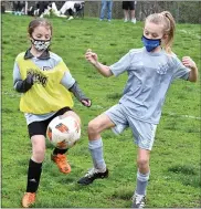  ?? PHOTOS BY RICK CAWLEY - FOR THE REVIEW ?? Ally McDowell beats a Fishtown opponent to a loose ball.