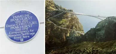  ??  ?? Above, from left English Heritage has restarted its blue plaque programme; a CGI of a new footbridge at Tintagel
