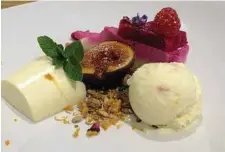  ?? PHOTO: ELYSE WURM ?? ◗ Wild Canary dessert platter of camelcotta (panacotta made of camel's milk), Lockyer Valley fig, raw cheesecake and a generous scoop of macadamia and ginger ice cream.