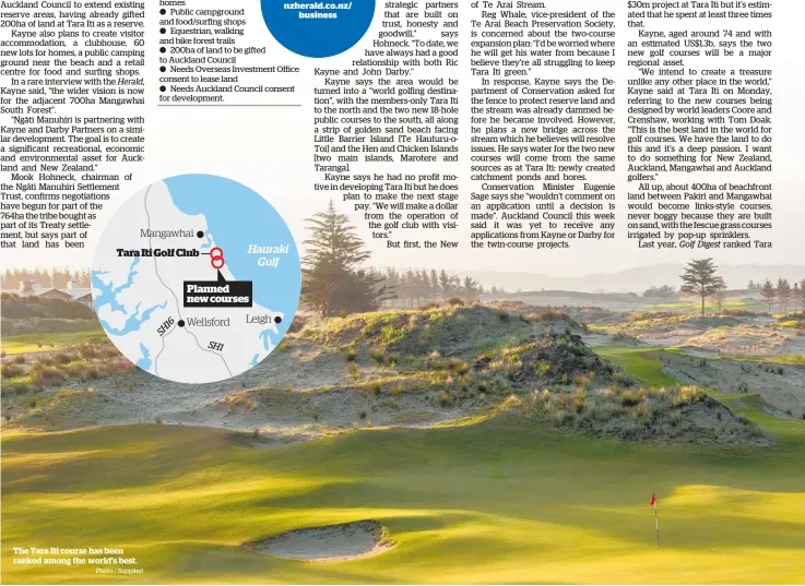  ?? Photo / Supplied ?? The Tara Iti course has been ranked among the world’s best.