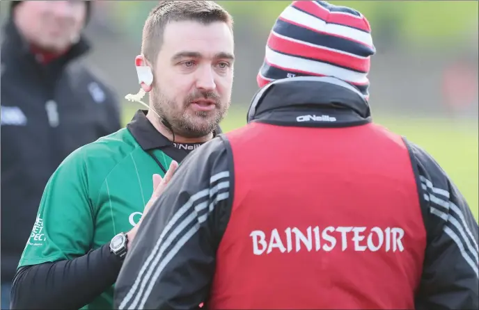  ??  ?? Louth manager Wayne Kierans watched the second half of the game from the stands following a half time exchange of opinions with referee Noel Mooney. Picture: Paul Connor